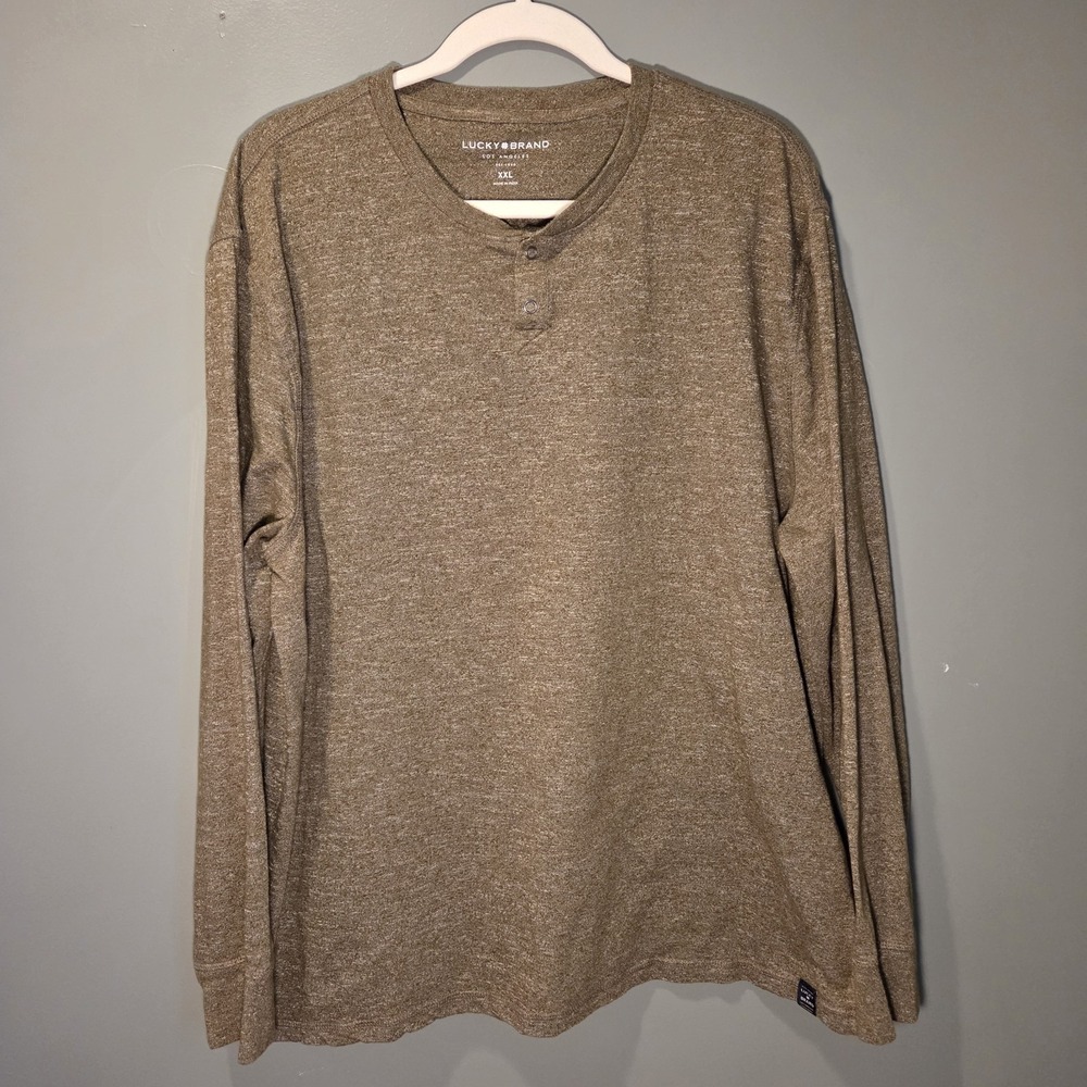 Lucky Brand Long Sleeve Henley Shirt Snap Buttons, Men's‎ Size XXL, Green Marled
